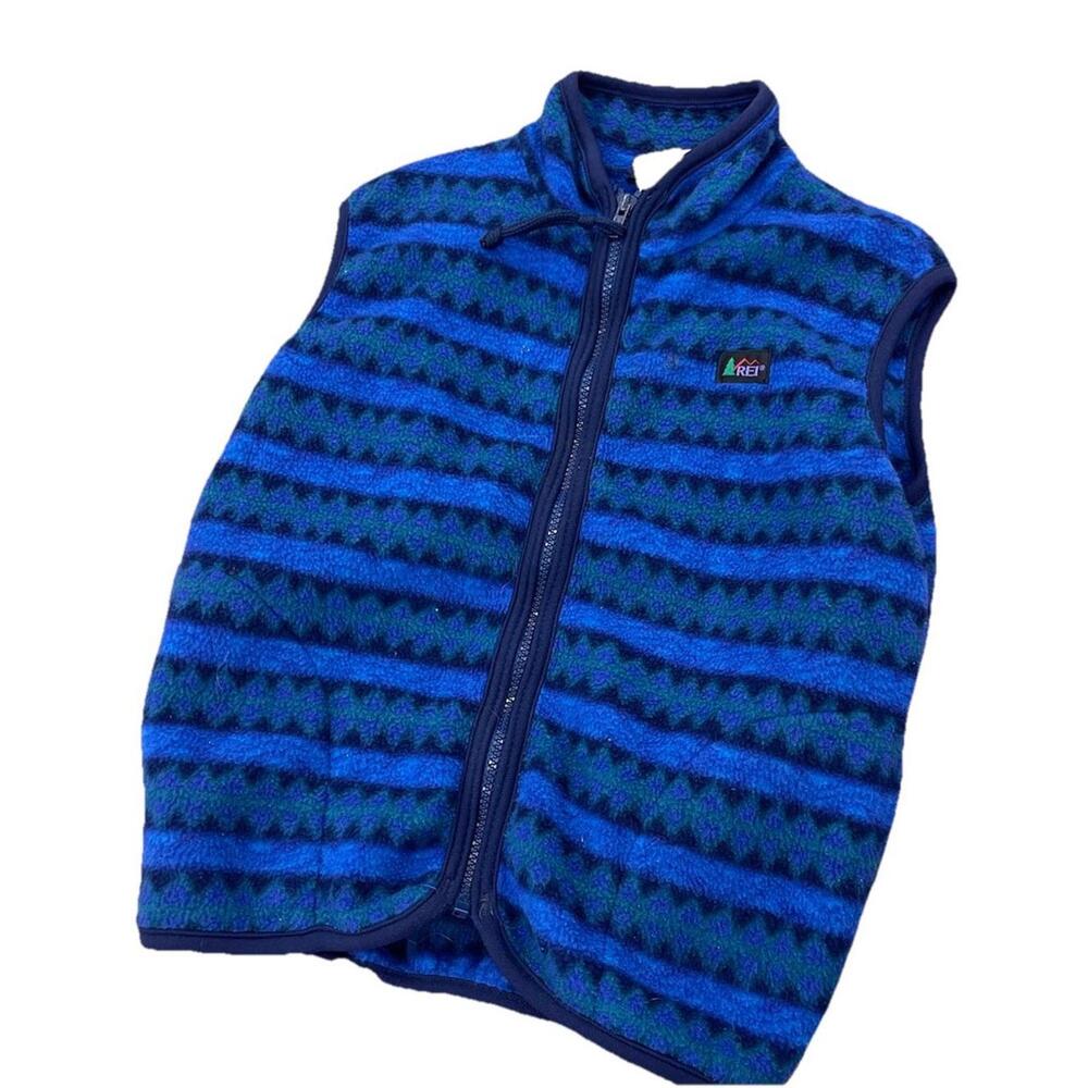 Vintage 90s REI Tribal Fleece Vest‎ Teal Blue Youth Large H94